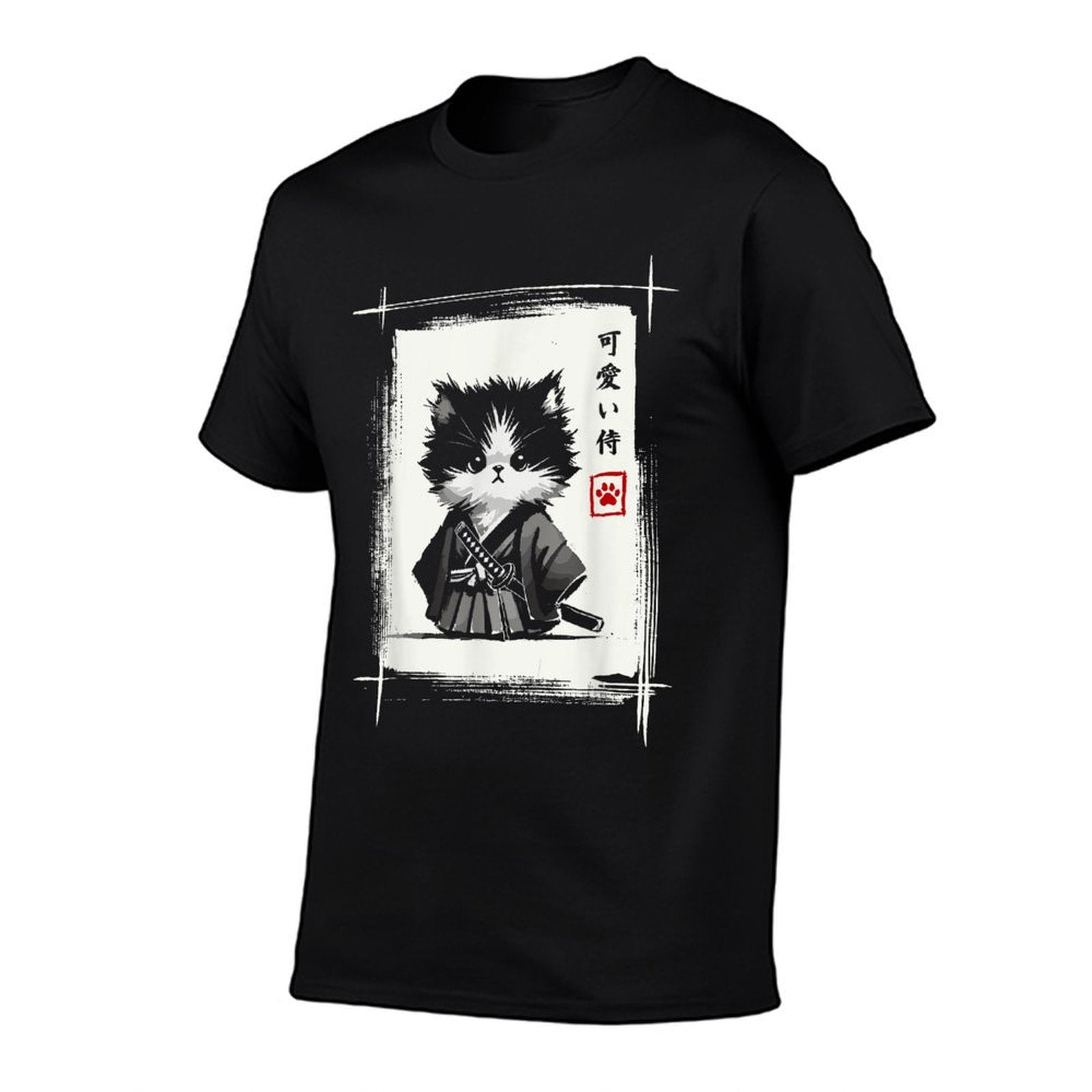 Samurai Cat Japanese Art Sumi-e Novelty Kawaii Funny Cat Relaxed-fit T-Shirt