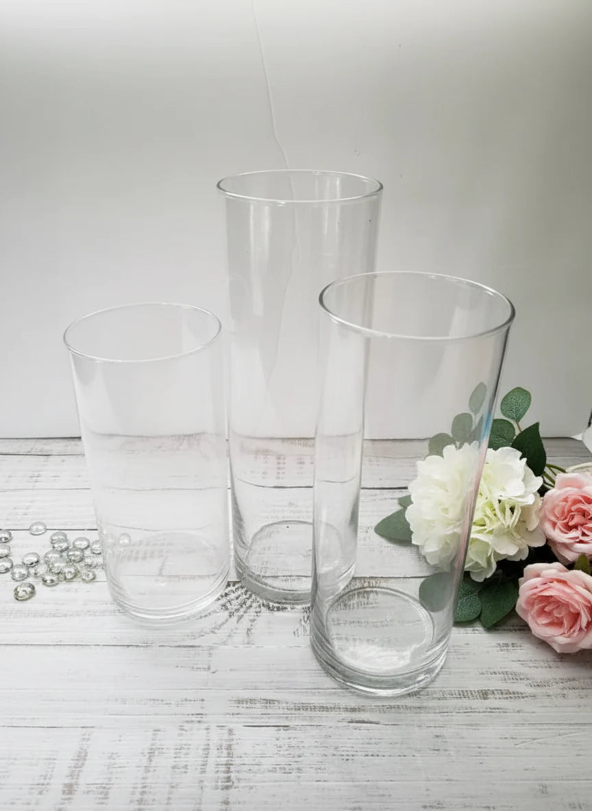Glass Cylinder Pillar Candle Holders - 3(pc) Set