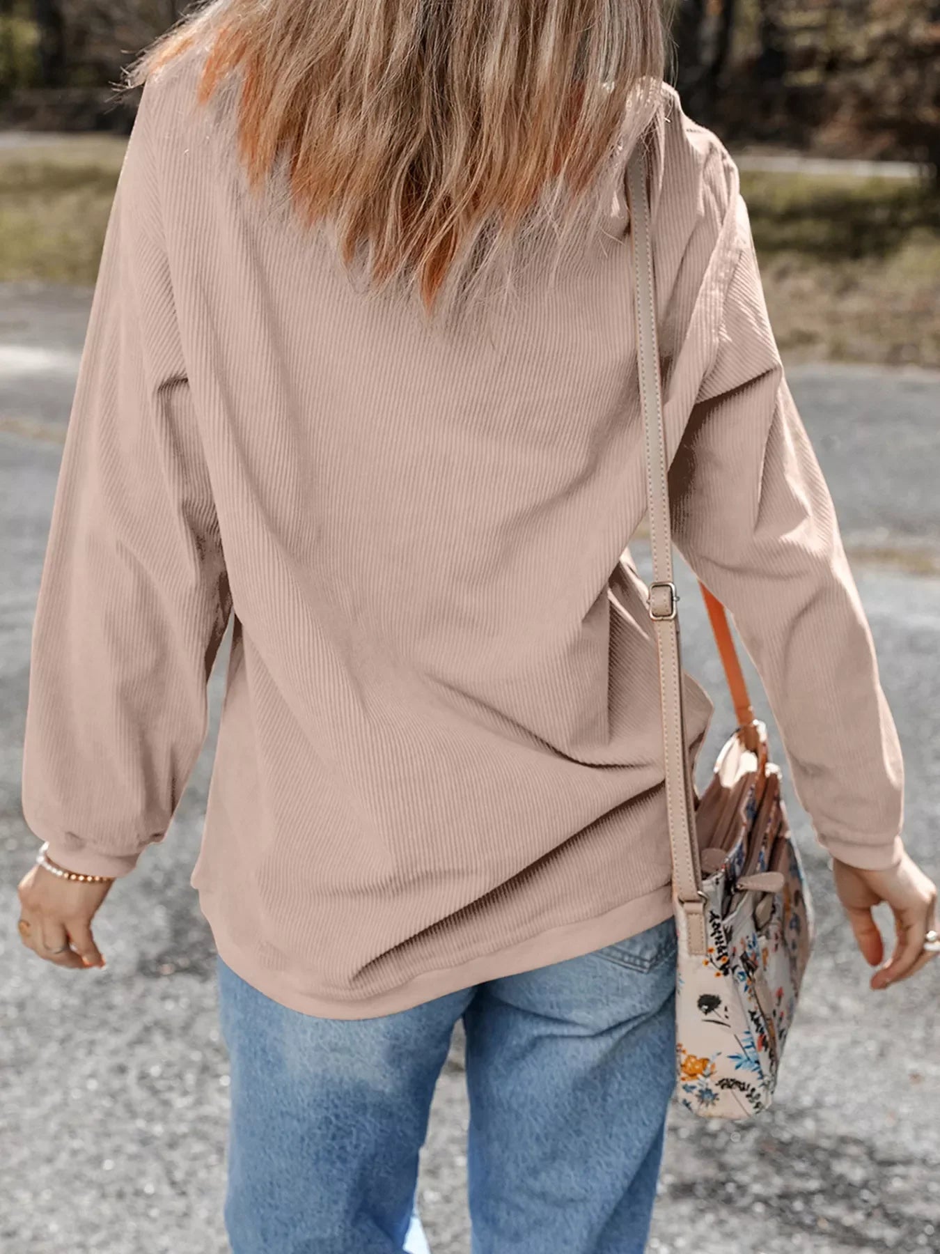 Twisted Ribbed Texture Checkered GOBBLE Bow Baggy Sweatshirt