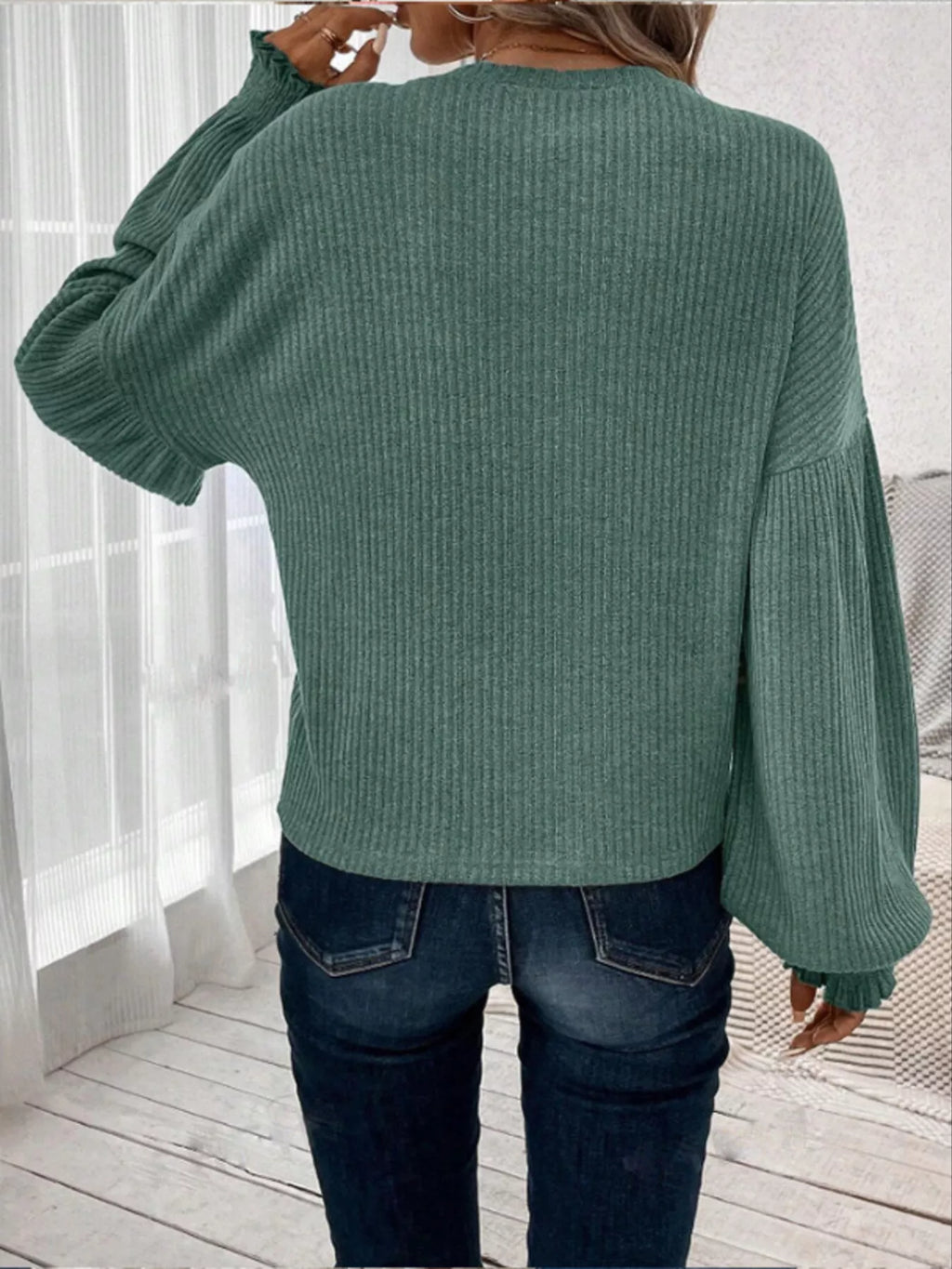 Ribbed Knit Long Sleeve T-Shirt