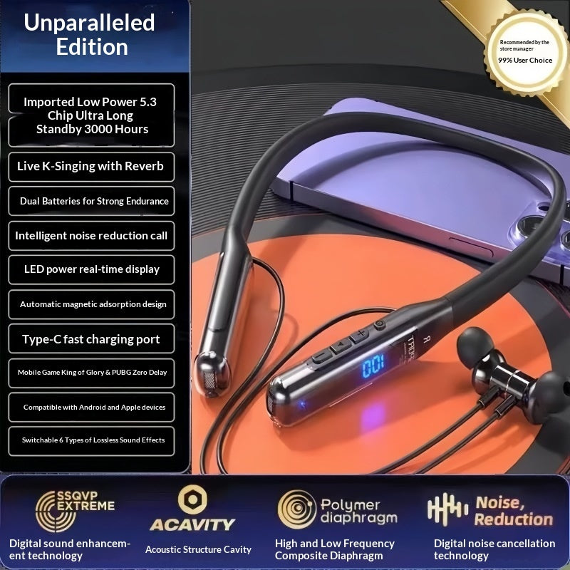 High-capacity Long-lasting Neckband Bluetooth Earphones For Sports