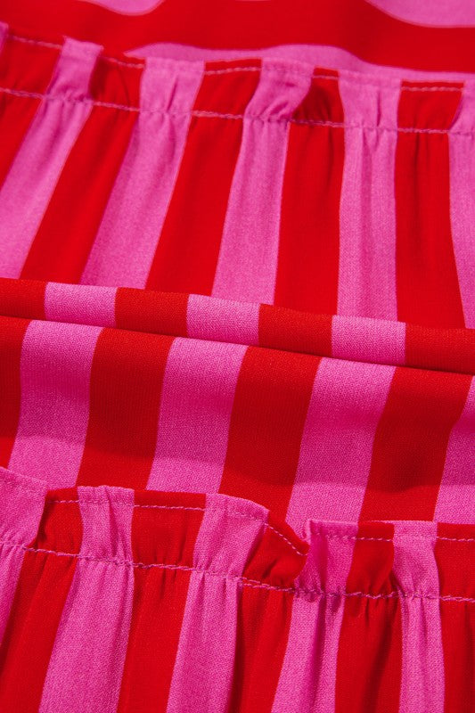 Stripe Smocked Bodice Flutter Sleeve Tiered Maxi D