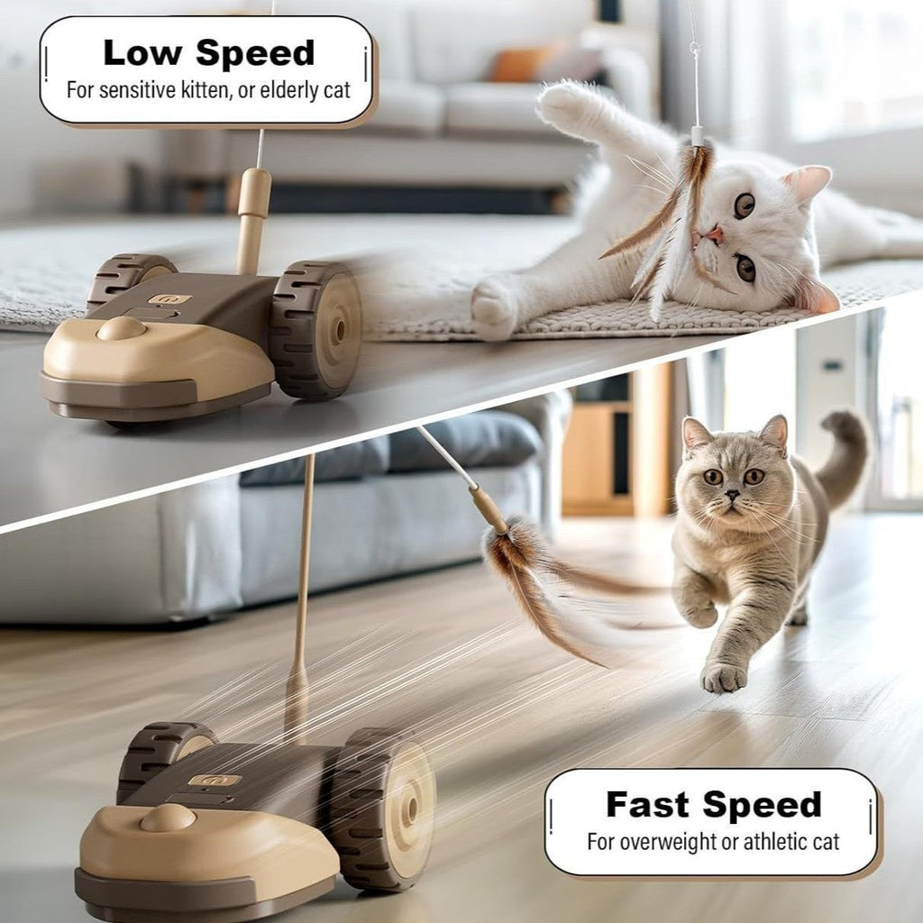 Smart Remote-Controlled Electric Car With Wire-Feather Toy For Cats