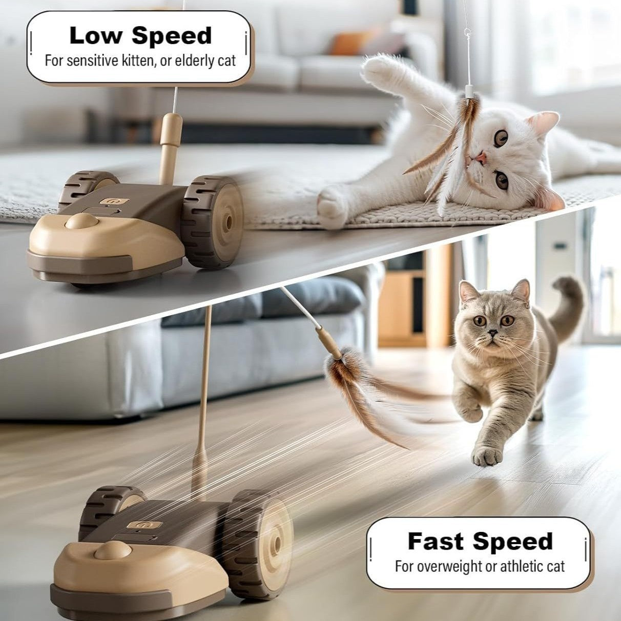 Smart Remote-Controlled Electric Car With Wire-Feather Toy For Cats