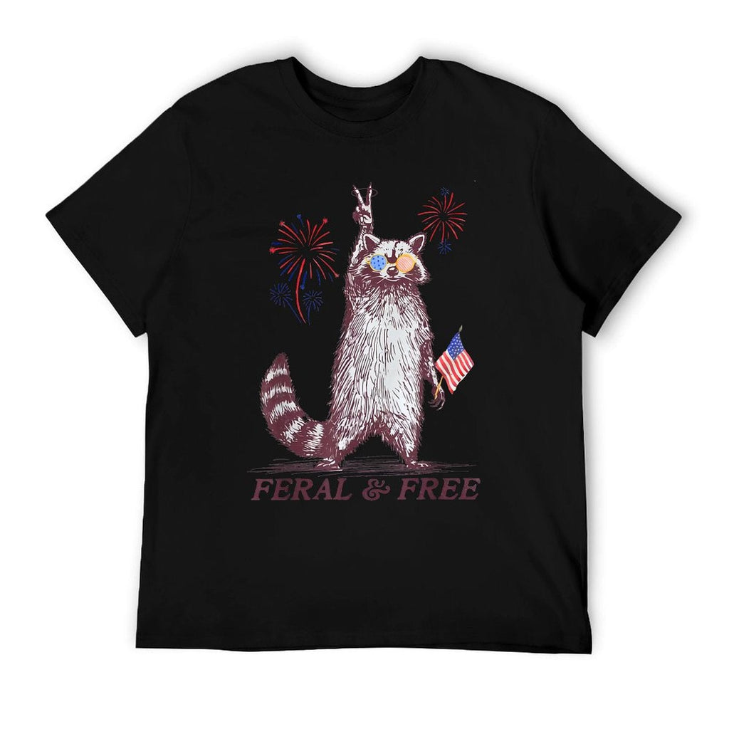 Feral & Free Funny Patriotic Racoon Feral And Free 4th July Eco-friendly Material T-Shirt