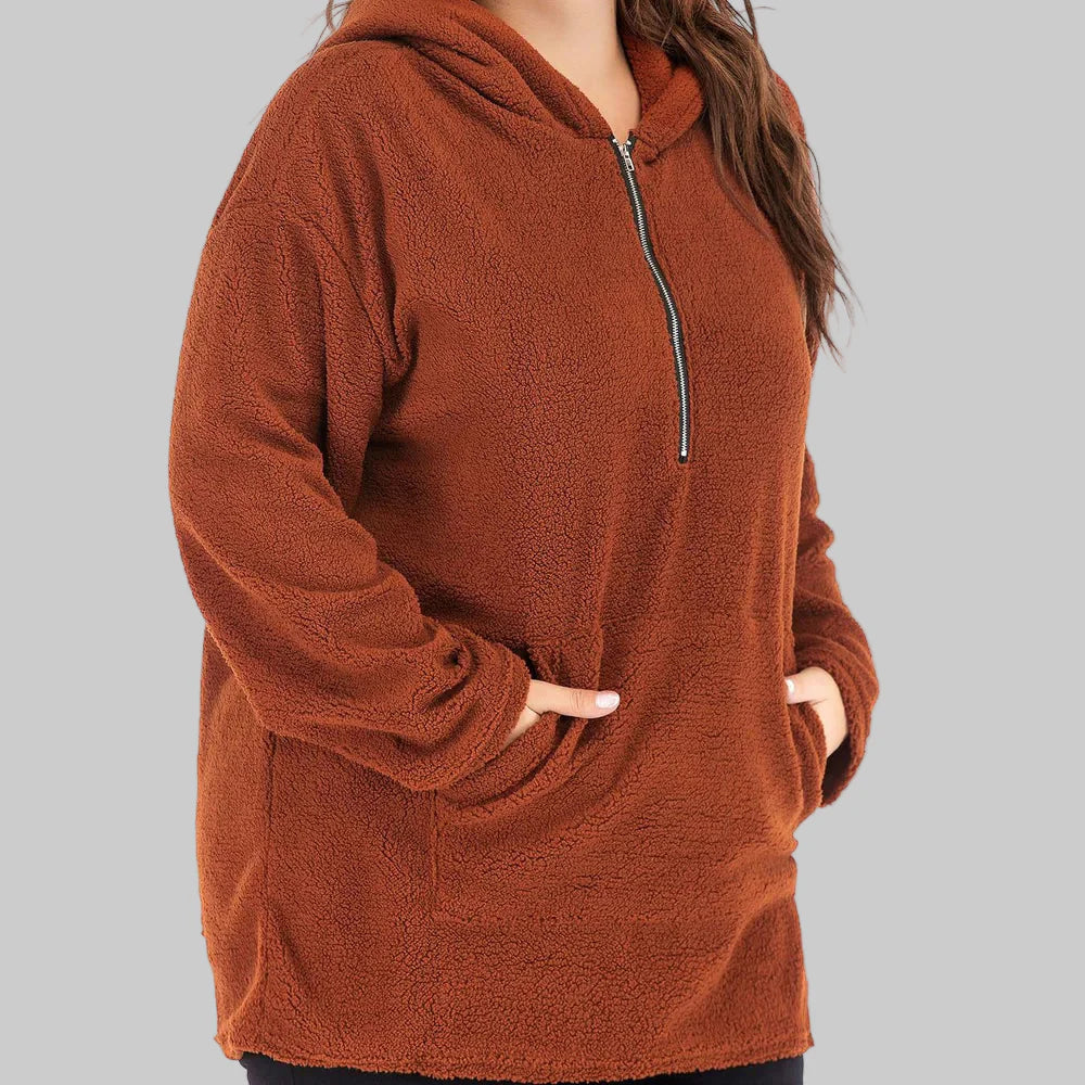 Plus Size Hooded Lamb Wool Sweater for Women