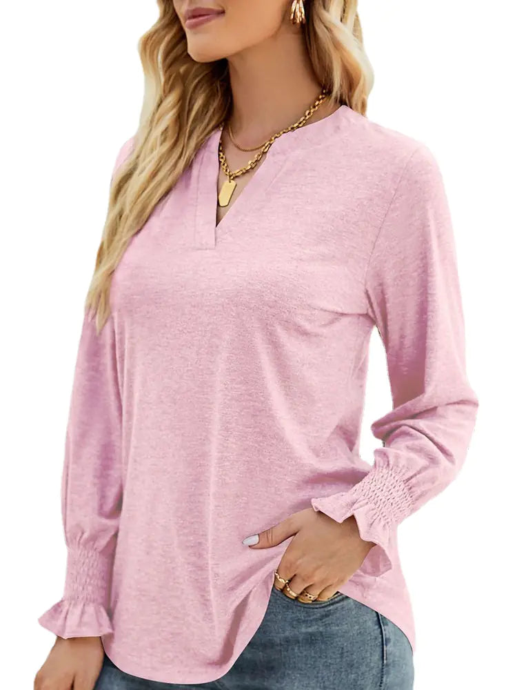 Lightweight V-Neck Long Sleeve Sweatshirt for Women