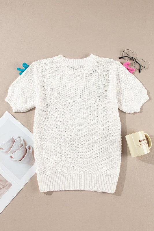 Bow Tie Crewneck Short Sleeve Sweater