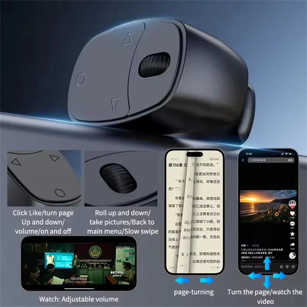 Remote Control Wireless Bluetooth Roller Fingertip Ring portable Mobile Selfie Mice Video Automatic Page Turner Browsing Ring