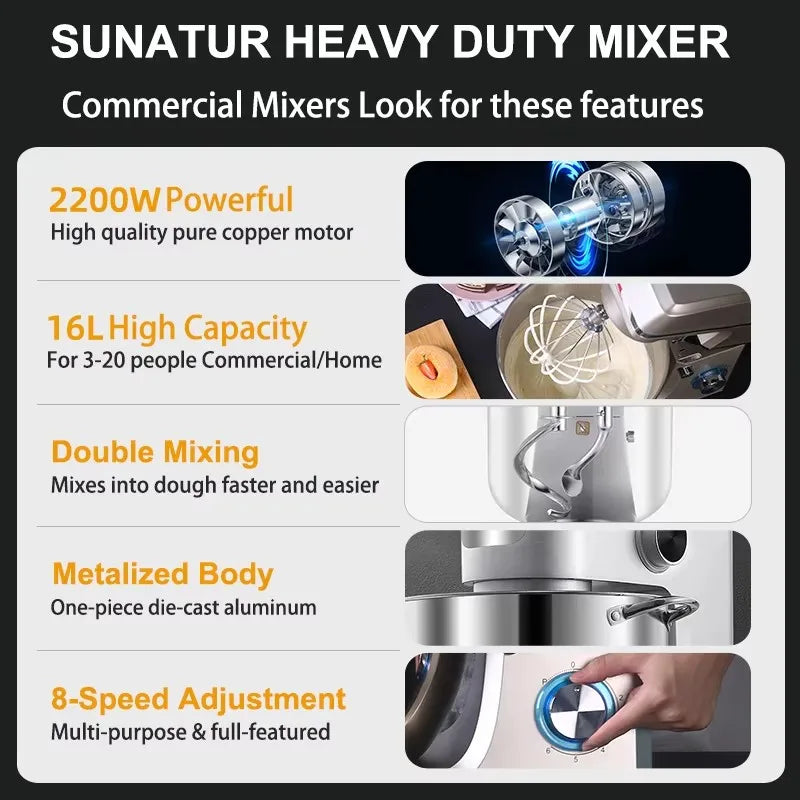 SUNATUR Multifunctional Stand Mixer Electric Blender with Planetary Beater, Dough Mixer Efficient Kitchen Tool for Home Baking
