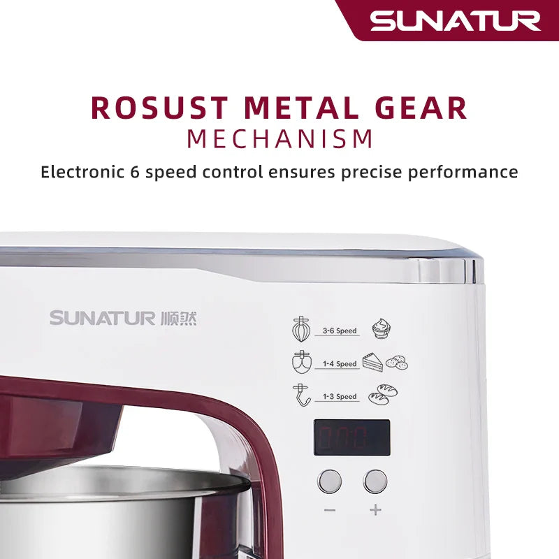 SUNATUR 5.5L Stand Mixer 1300w Planetary food Processor Timed dough kneader electric kitchen blender cream whipper Filling Mixer