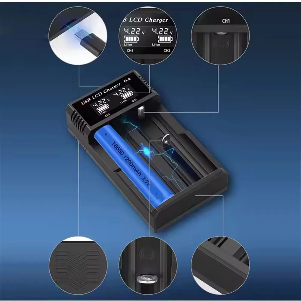 For 18650 3.7V Rechargeable Lithium Battery For 1.2V NI-MH AA / AAA Battery USB LCD Battery Smart Charger 1 / 2 /4 Slots