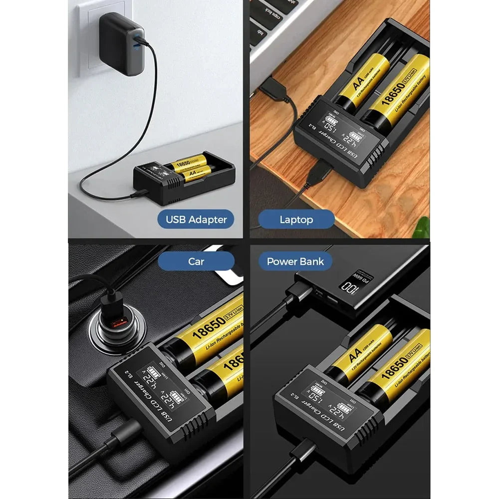 For 18650 3.7V Rechargeable Lithium Battery For 1.2V NI-MH AA / AAA Battery USB LCD Battery Smart Charger 1 / 2 /4 Slots