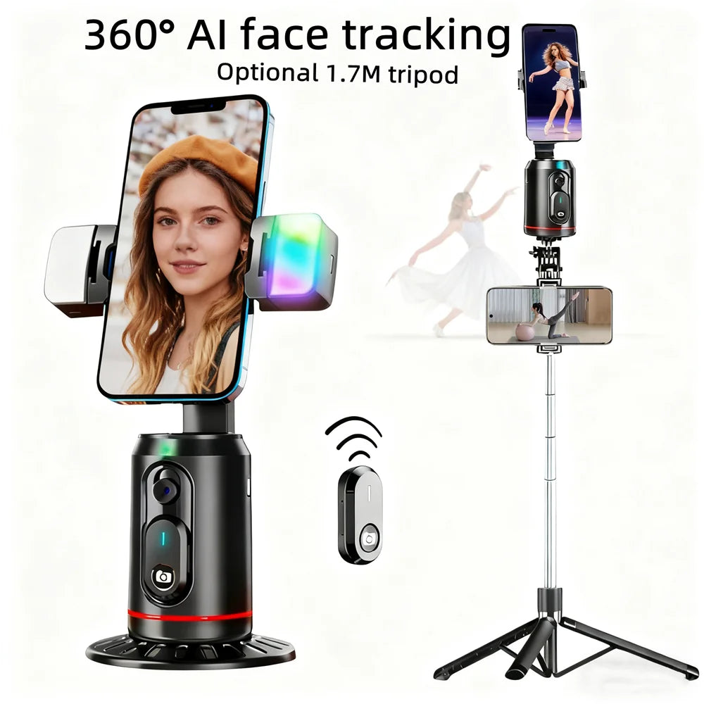 BSLIUFANG 2025 360° Rotation Gimbal Stabilizer Selfie Stick Face Tracking Gimbal With Bluetooth Remote Shutter and Light Holder