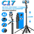 Selfie Stick Tripod for Phone AI 360 Rotation Face Tracking Gimbal Stand Smartphone Camera Monopod Holder 1630mm Quadruped