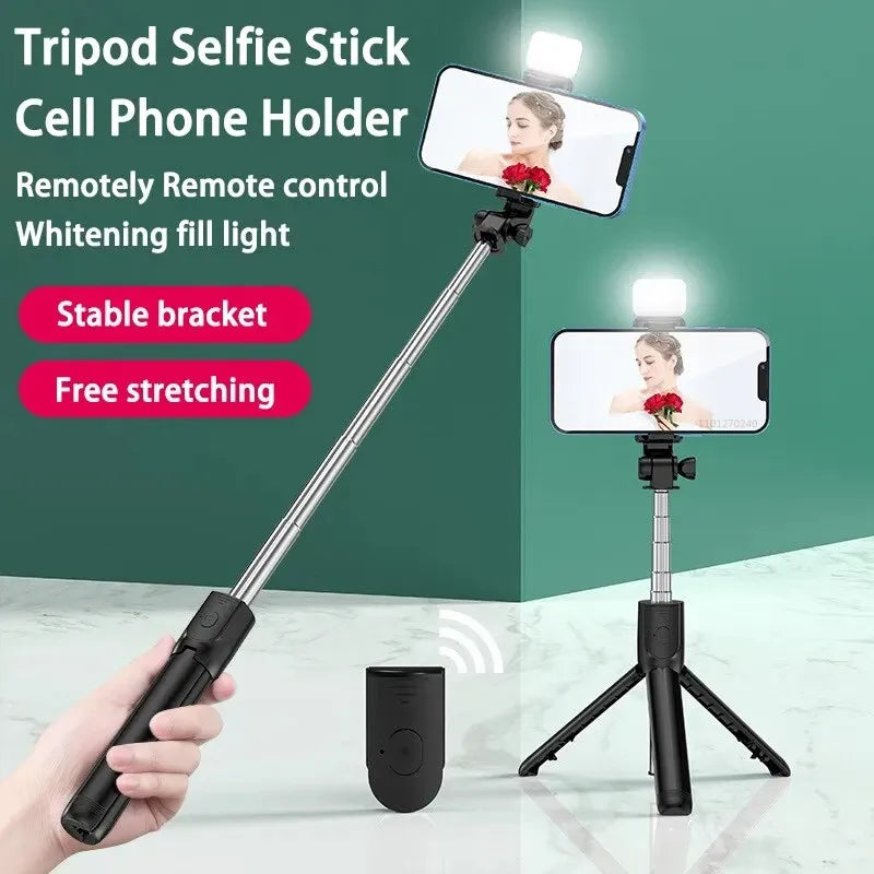 Roreta Monopod Remote Shutter Fill Light for iPhone Samsung Xiaomi Phone Holder Mini Tripod Wireless Bluetooth Selfie Stick