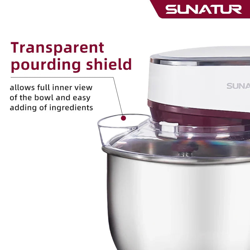 SUNATUR 5.5L Stand Mixer 1300w Planetary food Processor Timed dough kneader electric kitchen blender cream whipper Filling Mixer
