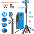 Selfie stick Tripod gimbal for Cell Phone 360°Auto-Rotation AI Tracking Stabilizer Shooting Quadrapod with Optional Fill Light