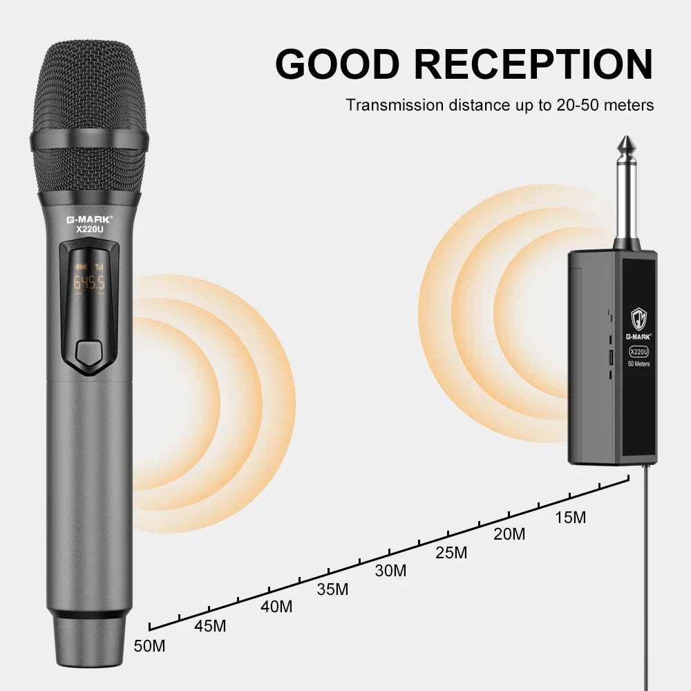 Wireless Microphone G-MARK X220U UHF Karaoke Mic With Rechargeable Lithium Battery Receiver Work 5 Hours For Speakers