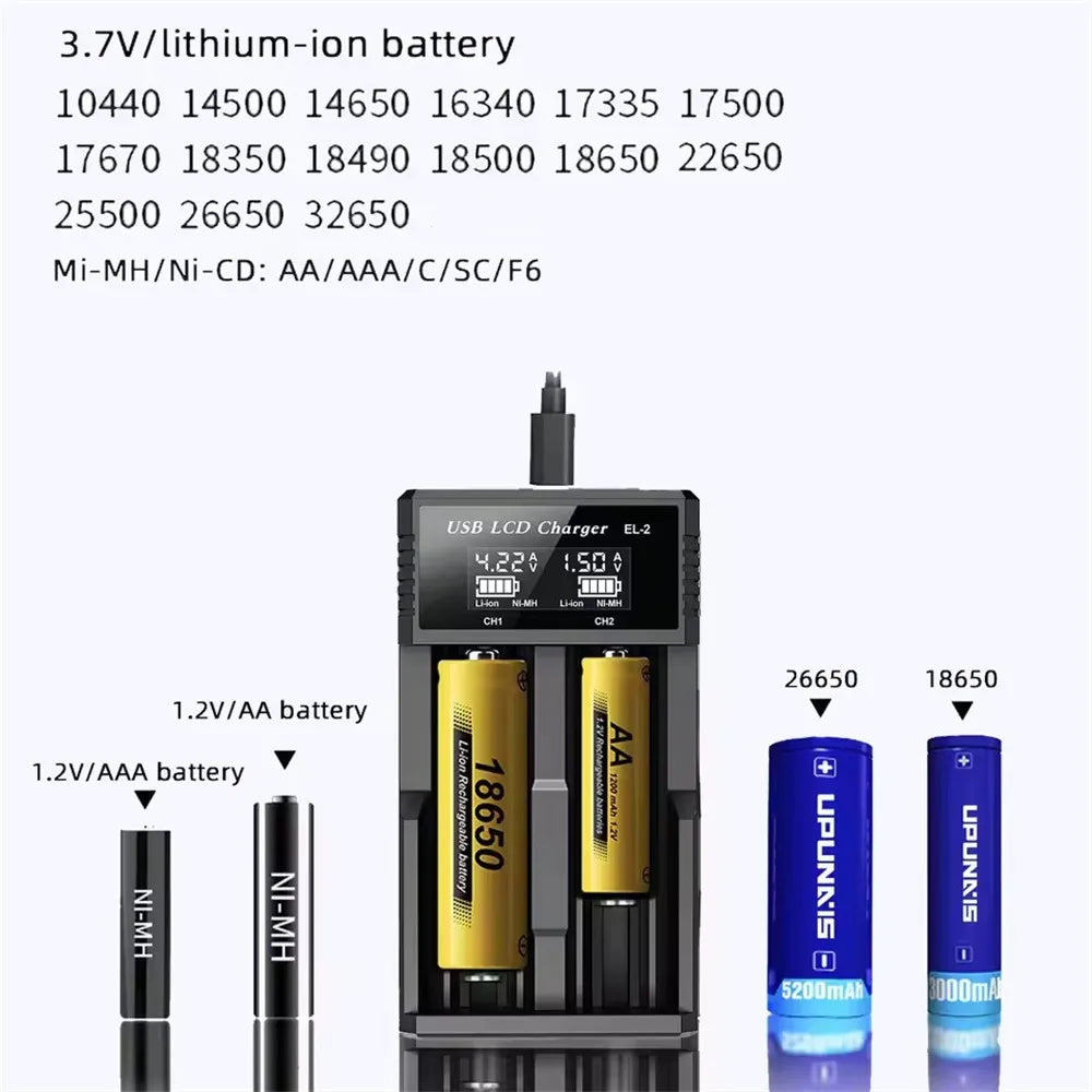 For 18650 3.7V Rechargeable Lithium Battery For 1.2V NI-MH AA / AAA Battery USB LCD Battery Smart Charger 1 / 2 /4 Slots