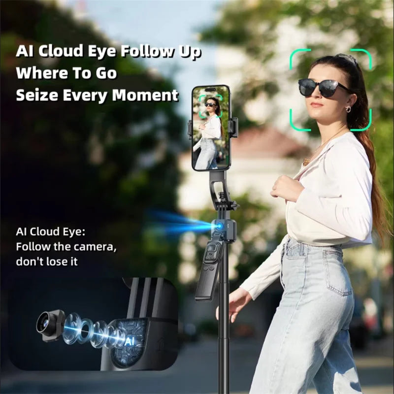 Selfie Stick Tripod for Phone AI 360 Rotation Face Tracking Gimbal Stand Smartphone Camera Monopod Holder 1630mm Quadruped