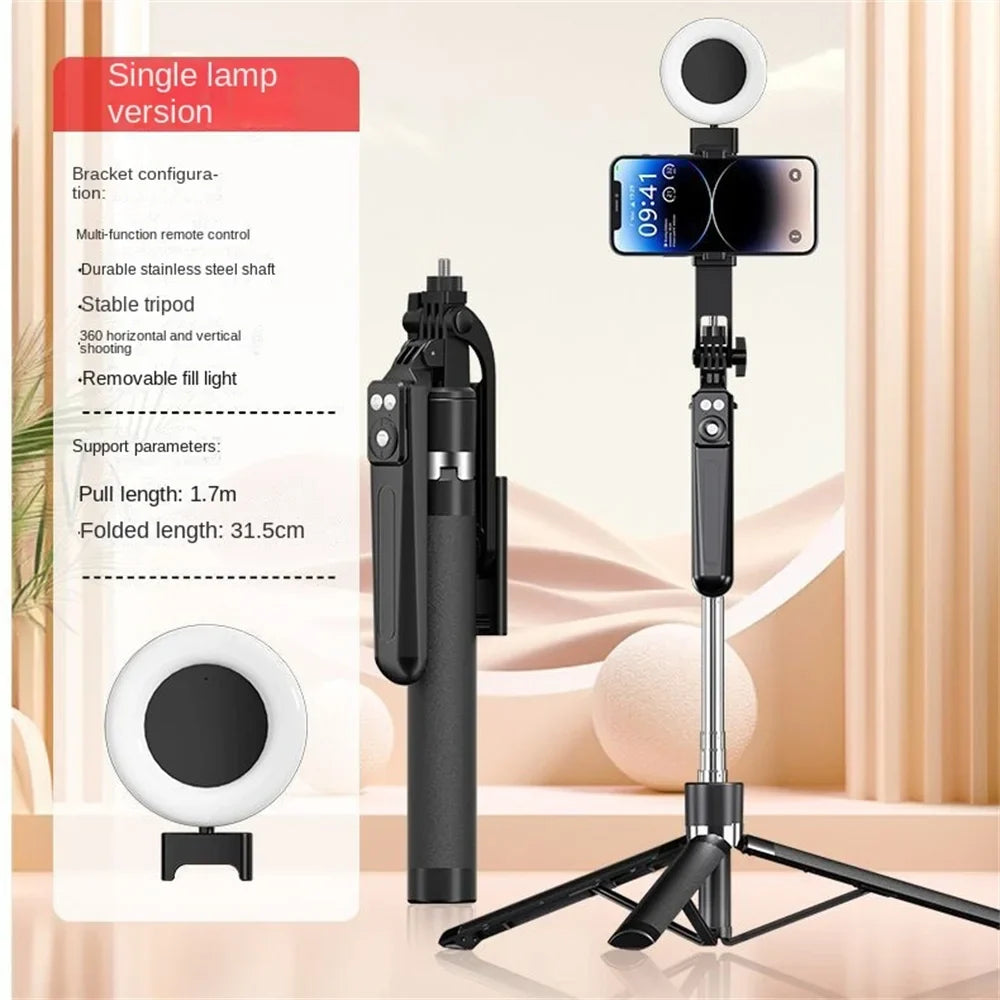 BSLIUFANG 1.7M 360° rotation Selfie Stick Tripod with fill light for smartphone Camera,Mobile Stand Monopod with Wireless Remote