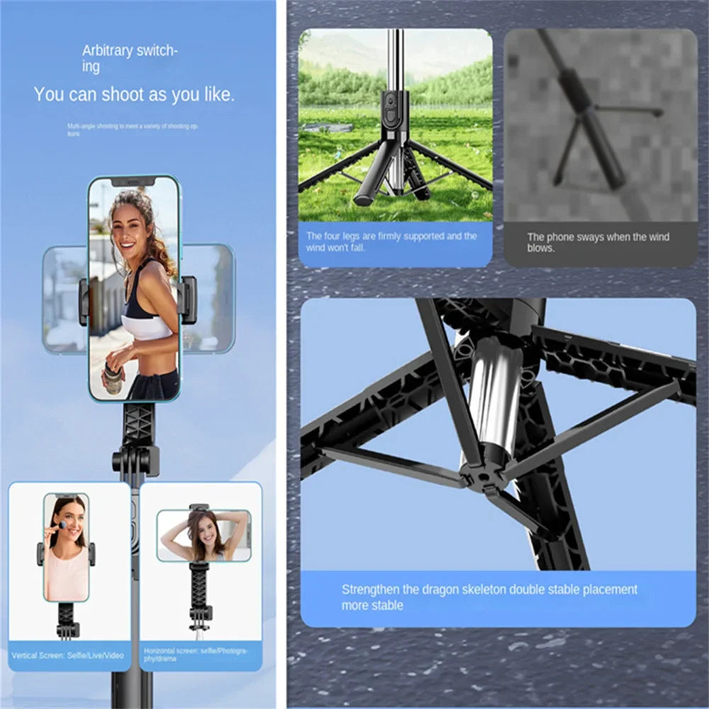2025 Portable selfie four tripod wireless remote control Mobile phone holder for video recording recording and live streaming