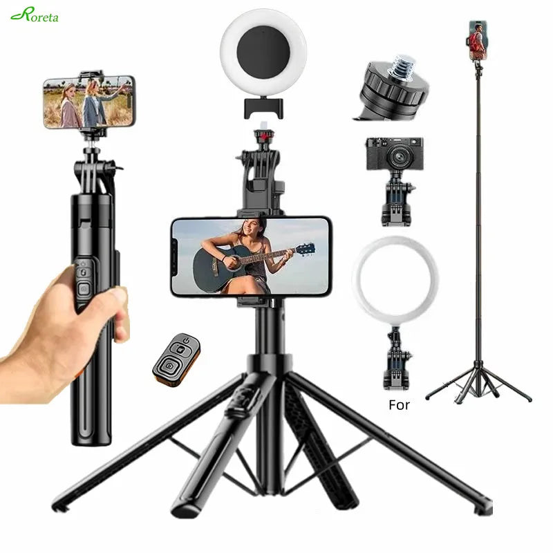 Roreta 1.3m Selfie Stick Tripod Stand for iPhone Samsung Huawei Cellphone Extendable Phone Tripod with Wireless Remote