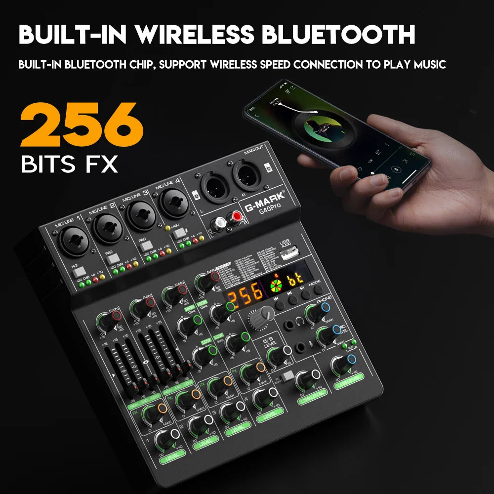Audio Mixer G-MARK G40PRO 4-Channel Mixing Console With RCA Input And XLR Connectivity