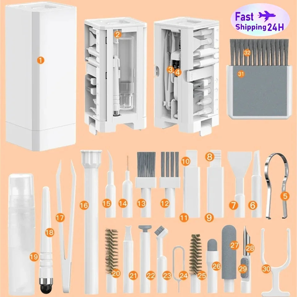 20/32-in-1 Multi-Functional Deep Cleaning Kit for iPhone Ports, AirPods, Keyboard, and Keycap Removal - Precision Tools