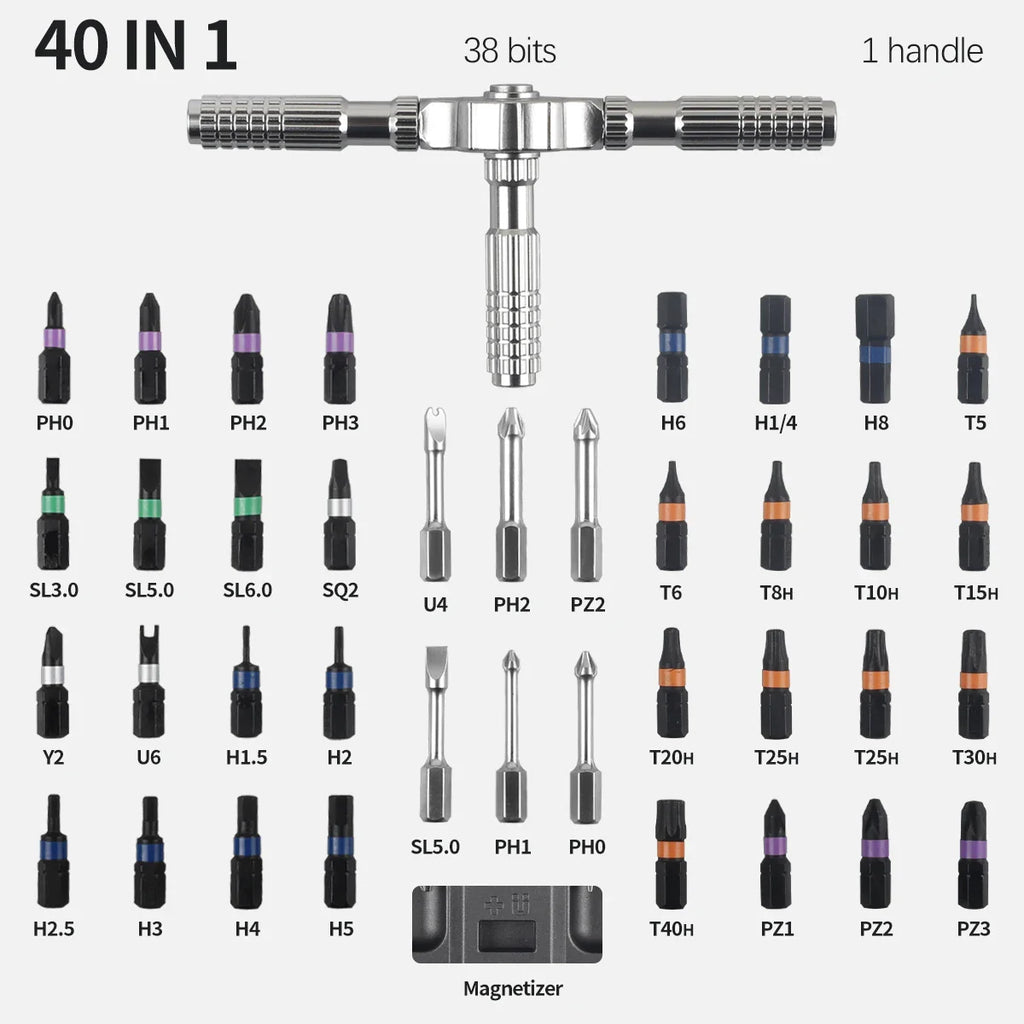 Ratchet Screwdriver Kit 40 in 1 Assembled Handle Multi-purpose Ratchet Wrench Screwdriver Magnetic Bits Tool Set DIY Repair Tool