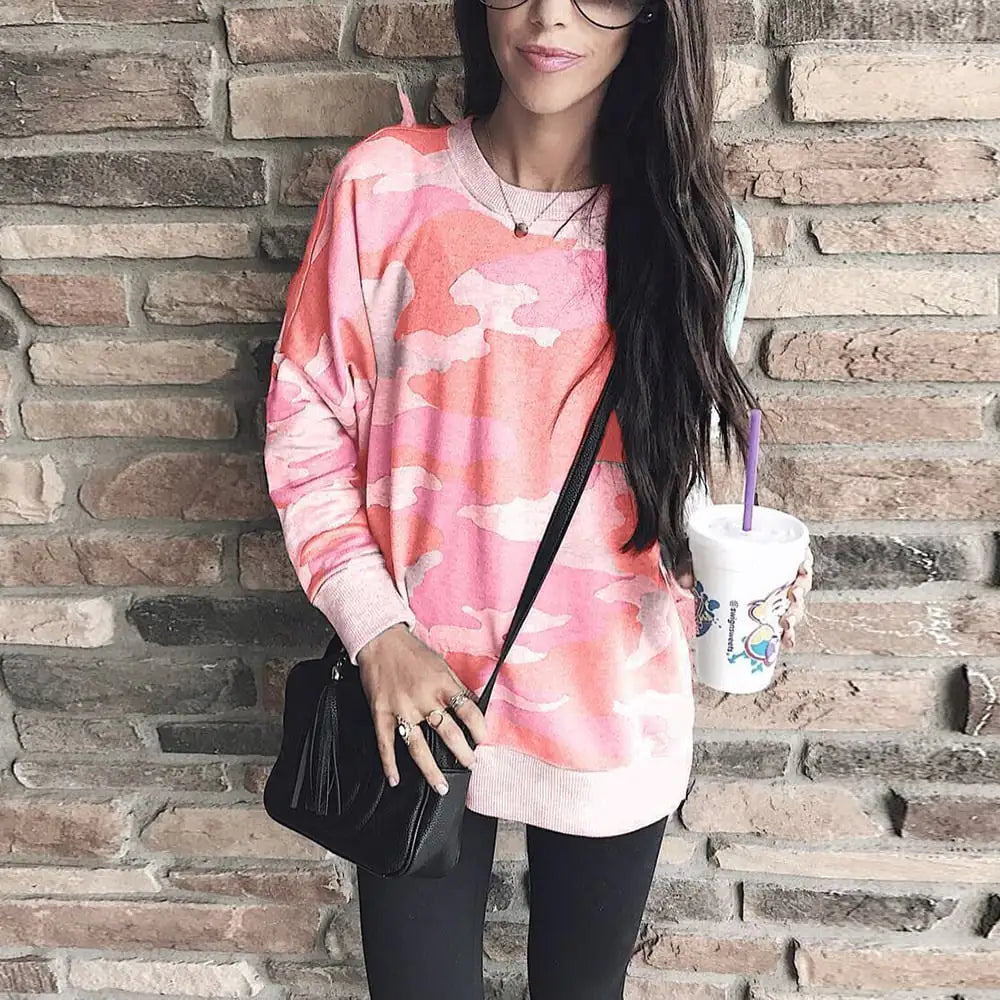Autumn Winter Print Long Sleeve Round Neck Blouse