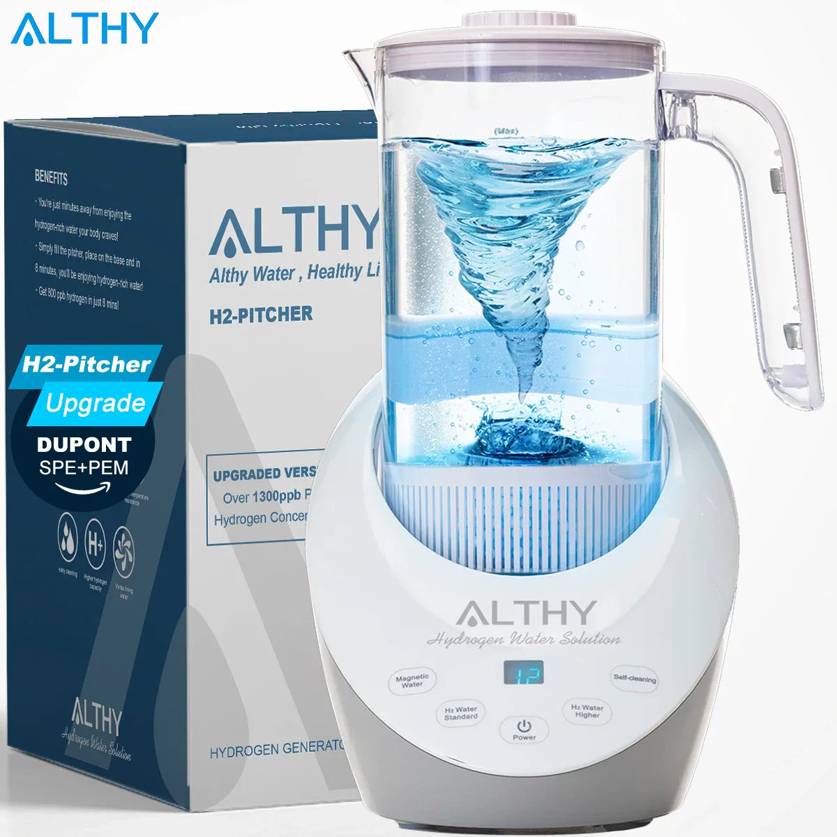 ALTHY Hydrogen  Water Pitcher Generator Machine Jug Bottle SPE&PEM Technology. Balanced Purified Water PH Calcium Sulfite filter