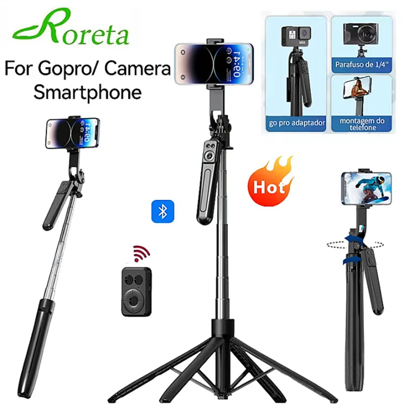Roreta Selfie Stick Tripod Extendable Wireless Bluetooth Remote Portable Smartphone Stand Mount With light For iOS Android Phone