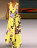 Sleeveless Floral Dress with Deep V Neck for Summer