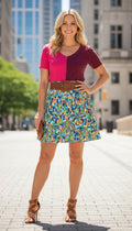Color Split Short Sleeve V-Neck