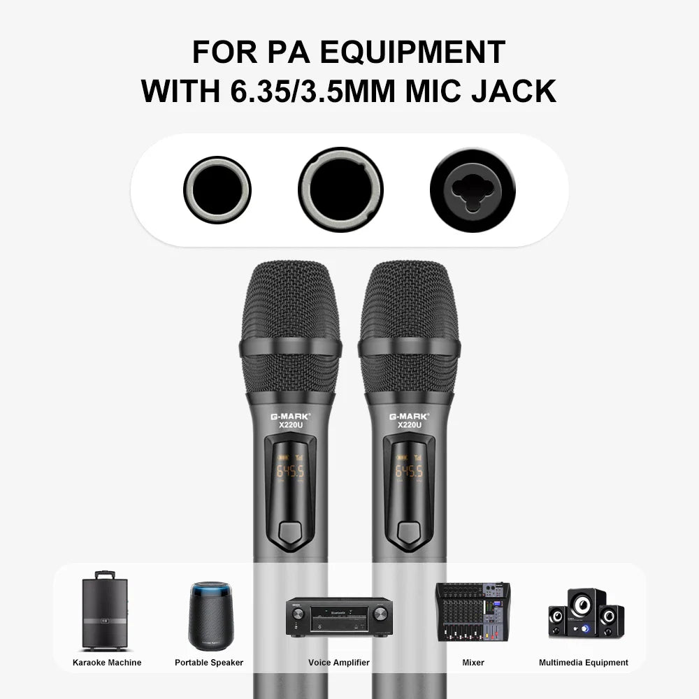 Wireless Microphone G-MARK X220U UHF Karaoke Mic With Rechargeable Lithium Battery Receiver Work 5 Hours For Speakers