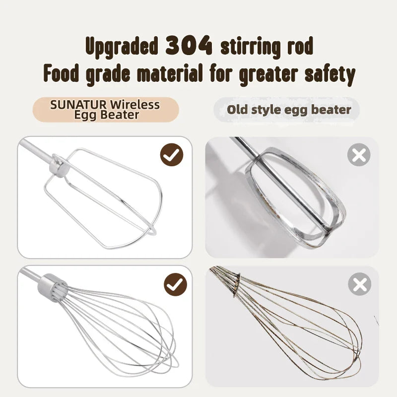 SUNATUR 400W wireless Hand Mixer charging DC Egg Cake Beater Cream Cookies Bakery electric handheld Kitchen blender machine
