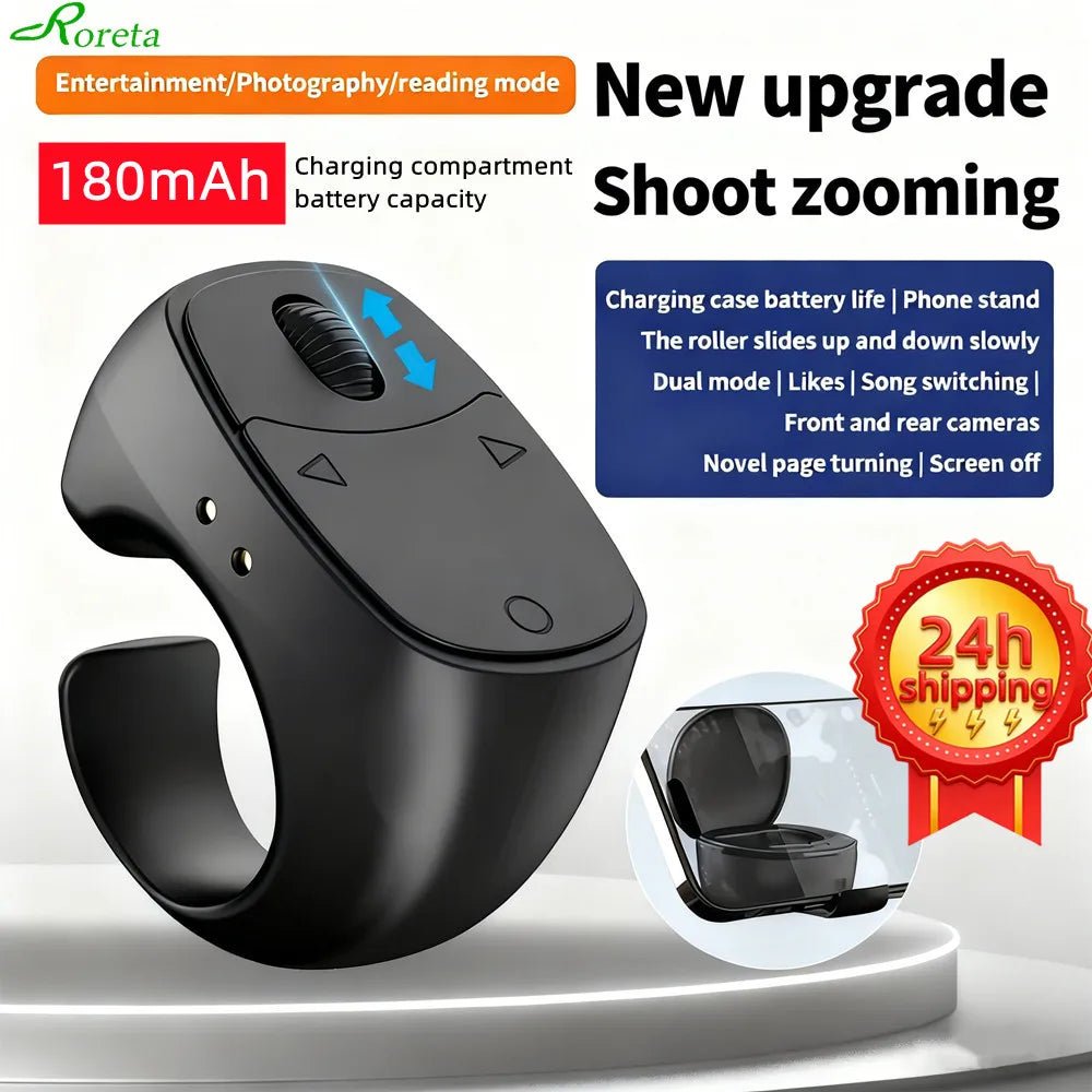 Remote Control Wireless Bluetooth Roller Fingertip Ring portable Mobile Selfie Mice Video Automatic Page Turner Browsing Ring