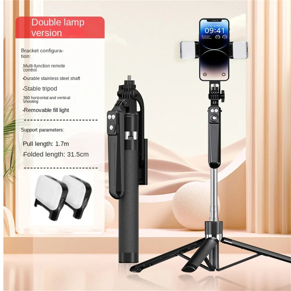 BSLIUFANG 1.7M 360° rotation Selfie Stick Tripod with fill light for smartphone Camera,Mobile Stand Monopod with Wireless Remote