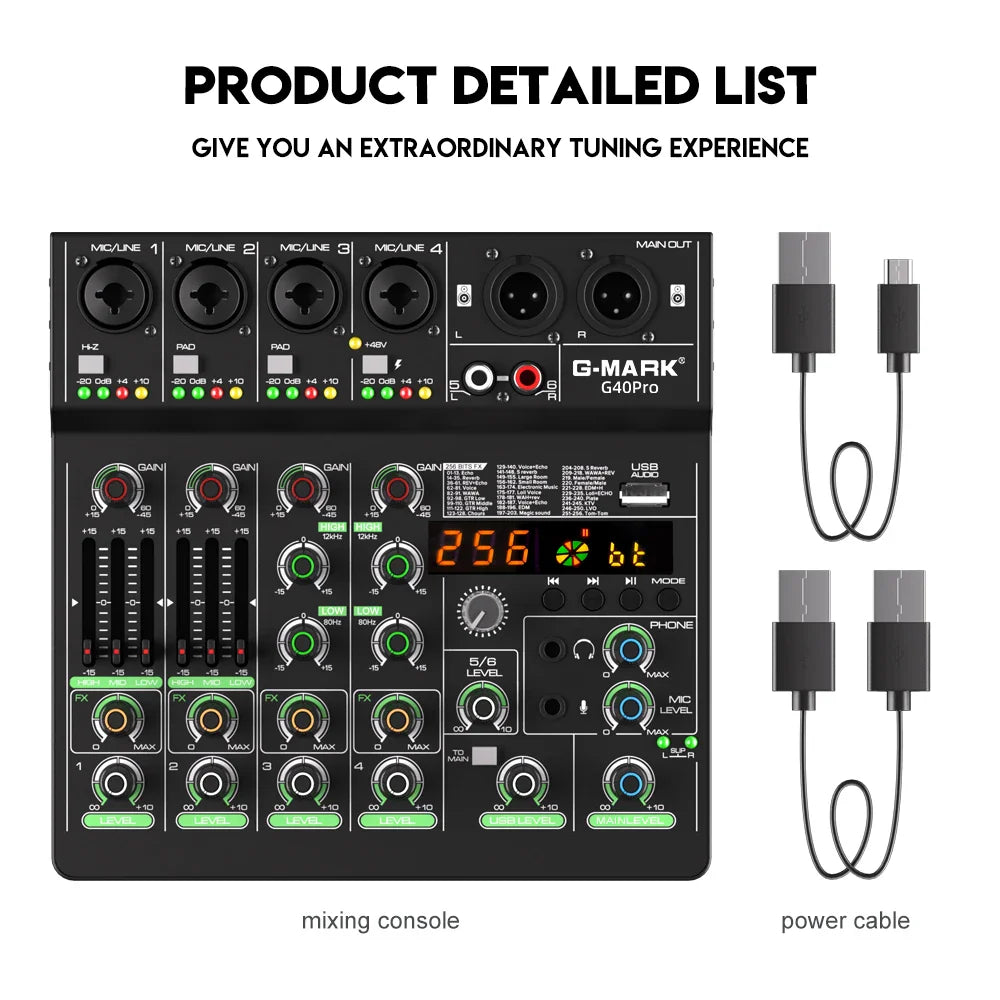 Audio Mixer G-MARK G40PRO 4-Channel Mixing Console With RCA Input And XLR Connectivity