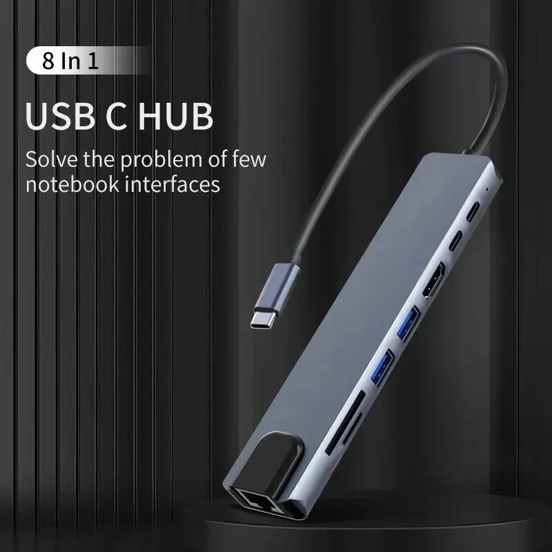 For Macbook Air M1 iPad Pro RJ45 HDMI-Compatible 8 in1 USB C HUB 3.0 Type C Splitter 4K Docking Station Laptop Adapter PD SD TF