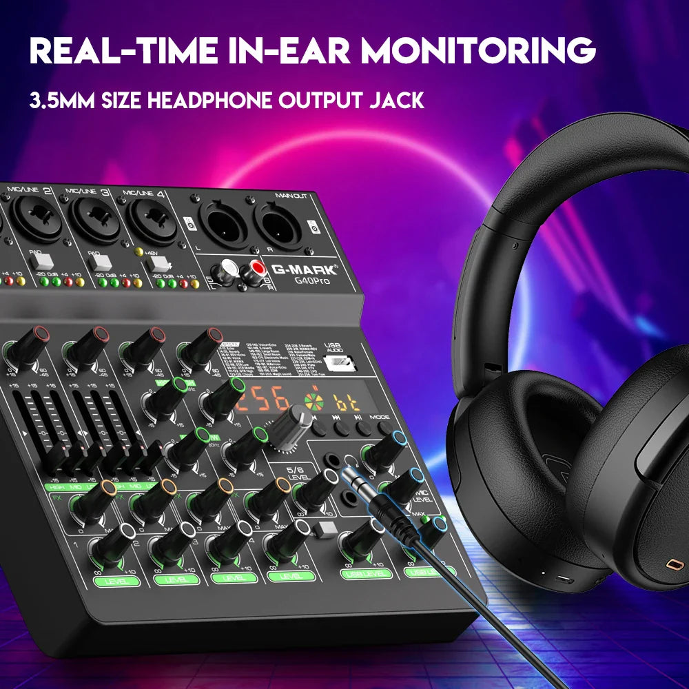 Audio Mixer G-MARK G40PRO 4-Channel Mixing Console With RCA Input And XLR Connectivity