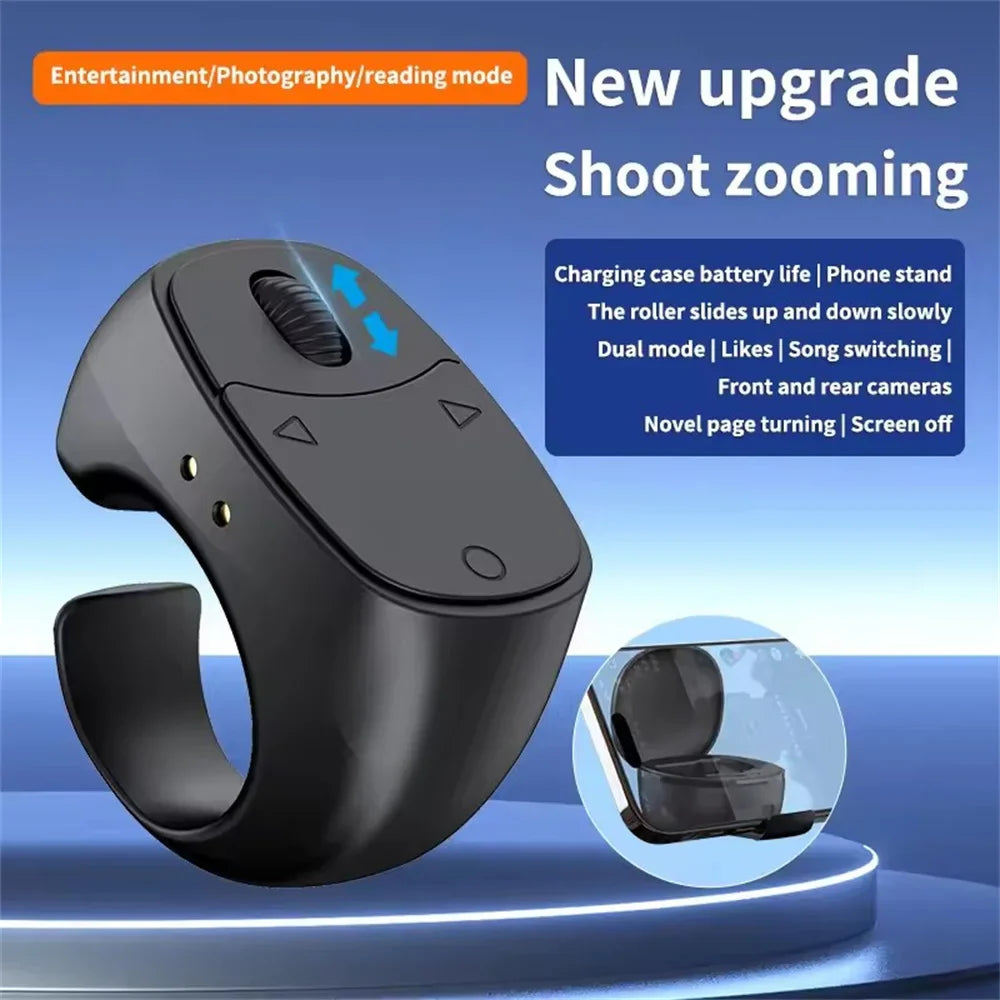 Remote Control Wireless Bluetooth Roller Fingertip Ring portable Mobile Selfie Mice Video Automatic Page Turner Browsing Ring