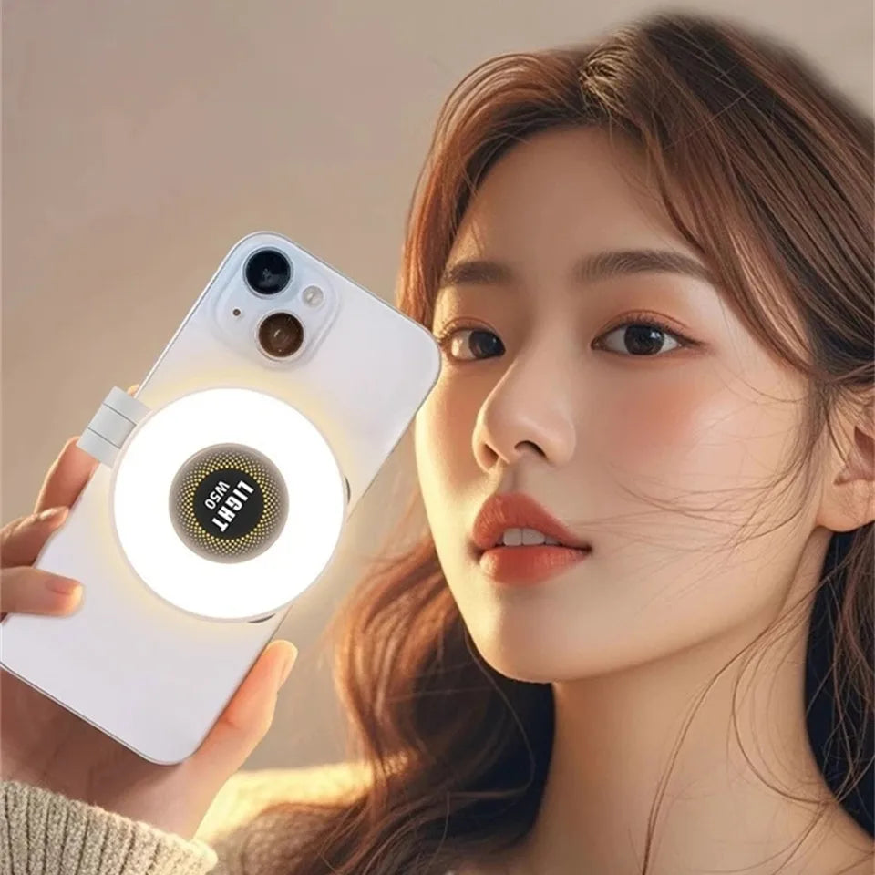 2in1 Portable Foldable Magnetic Rechargeable Ring Fill Light Phone Holder Perfect for Travel, Desktop, Selfies, Video, Makeup
