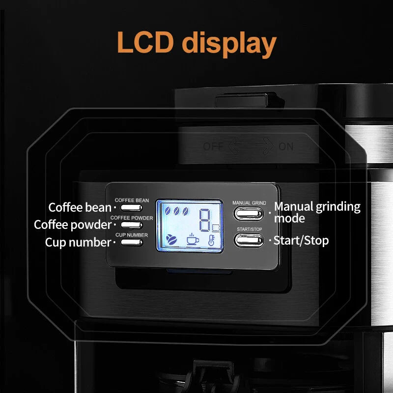 Petrus Automactic Coffee Machine Drip Coffee Maker Stainless Steel 10-cup With Built-In Grinder and Brew Strength Control