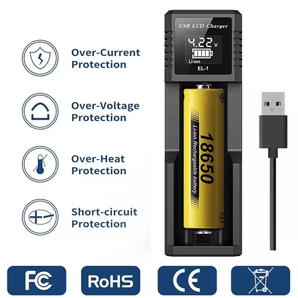 For 18650 3.7V Rechargeable Lithium Battery For 1.2V NI-MH AA / AAA Battery USB LCD Battery Smart Charger 1 / 2 /4 Slots