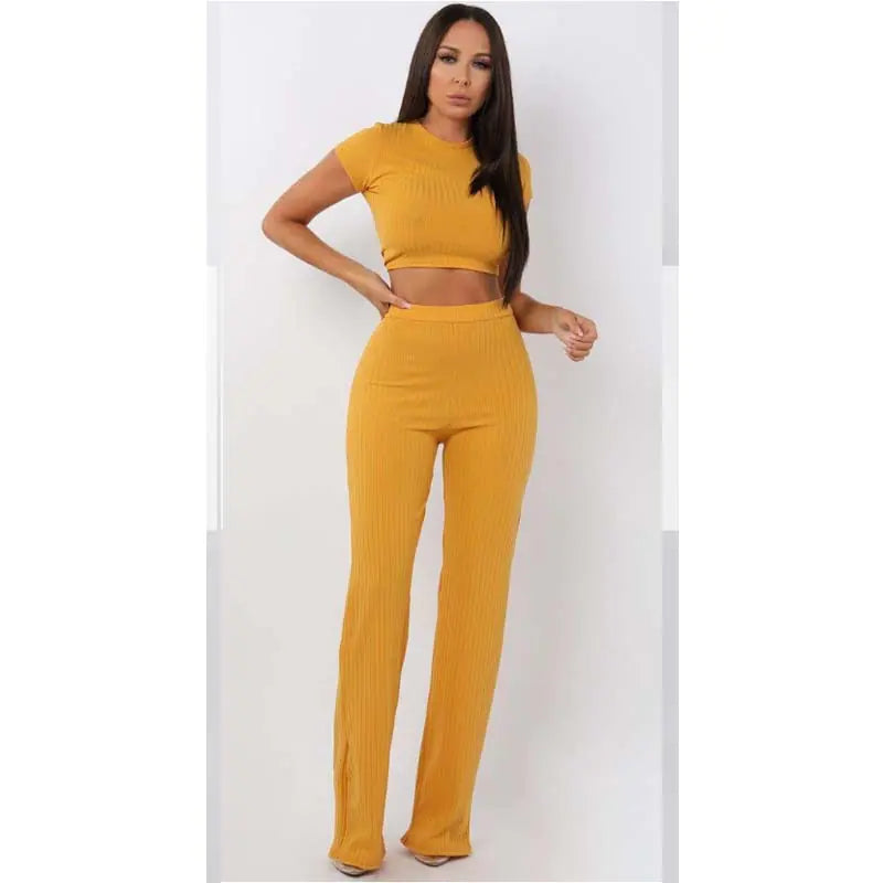 High Elastic Cotton Wide Leg Pants Two-Piece Set