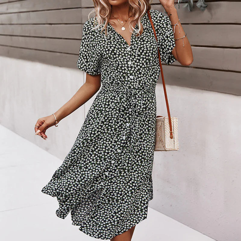 Women's Floral Summer Midi Dress with V Neck