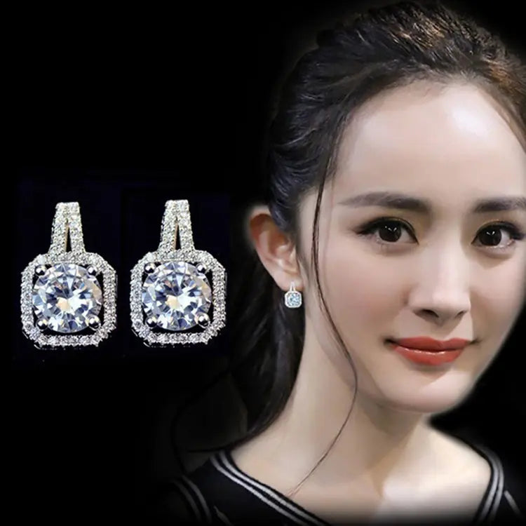 Square Diamond Women's Earrings with Large Studs